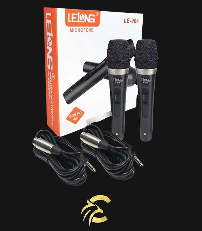 Kit 2 Microfone Profissional + Cabo 4m Lelong Le-904 Cor Preto